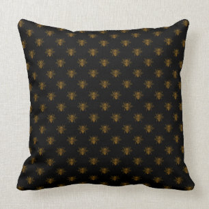 Coussin Abeilles métalliques d'aluminium d'or sur le noir