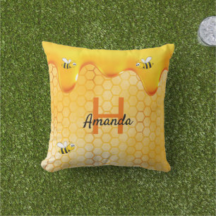 Coussin Abeilles miel gouttes de miel Nom jaune