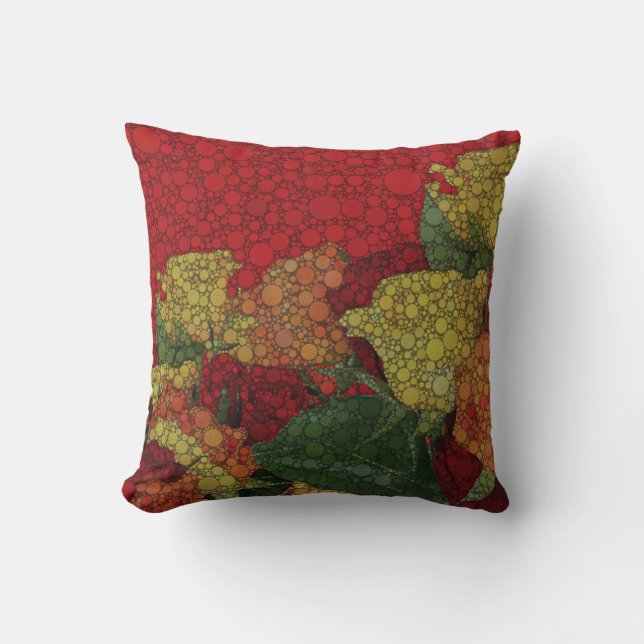 Coussin Abrégé sur floral rouge vert jaune (Recto)
