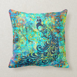 Coussin Abrégé sur lumineux assez coloré paon de turquo