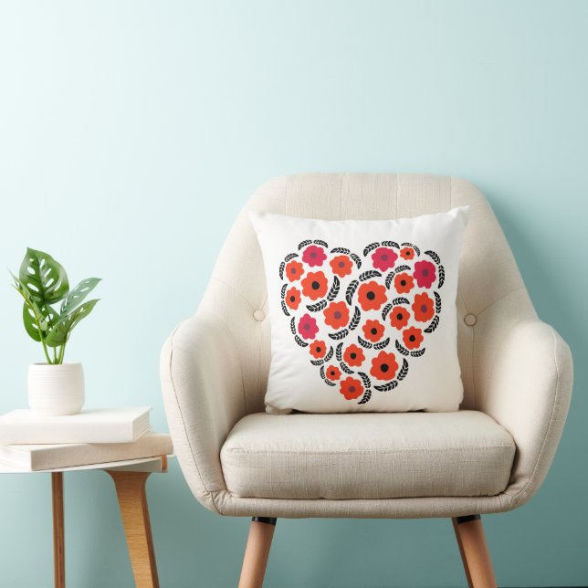 Coussin Abricot Fleur Orange Cœur  (Chaise)