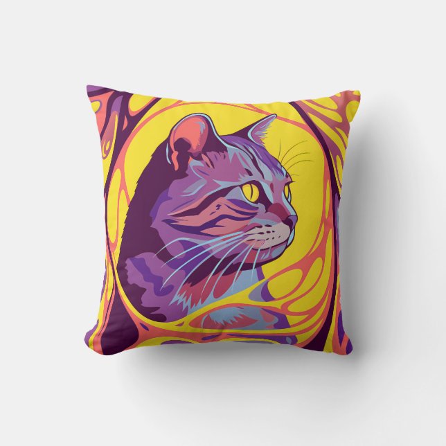 Coussin Abstract Cat: Pop Art Psychedelic Swirl (Recto)