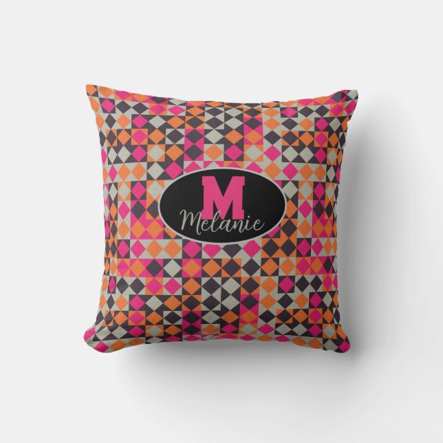 Coussin Abstract computational children's retro checker (Recto)