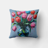 Coussin Abstract Digital Painting – Colorful Tulip Bouquet (Verso)
