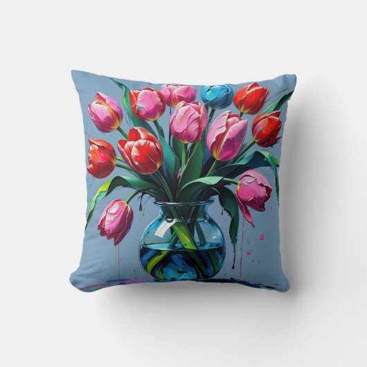 Coussin Abstract Digital Painting – Colorful Tulip Bouquet (Recto)