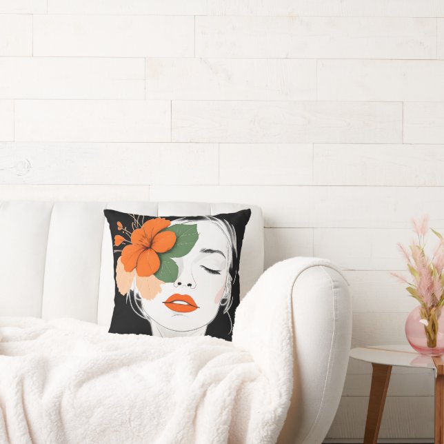 Coussin Abstract Elegant woman's face pinks (Canapé)