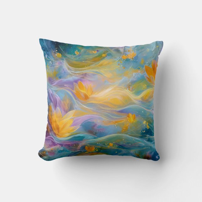Coussin Abstract Golden Lotus Floating Flowers  (Recto)