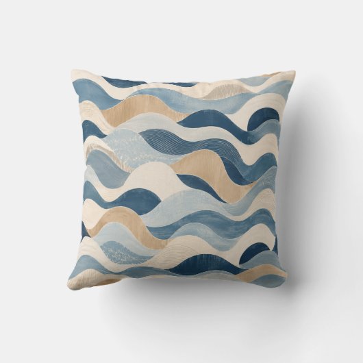 Coussin Abstract Modern Ocean Wave Pattern Coastal Blue Be (Verso)