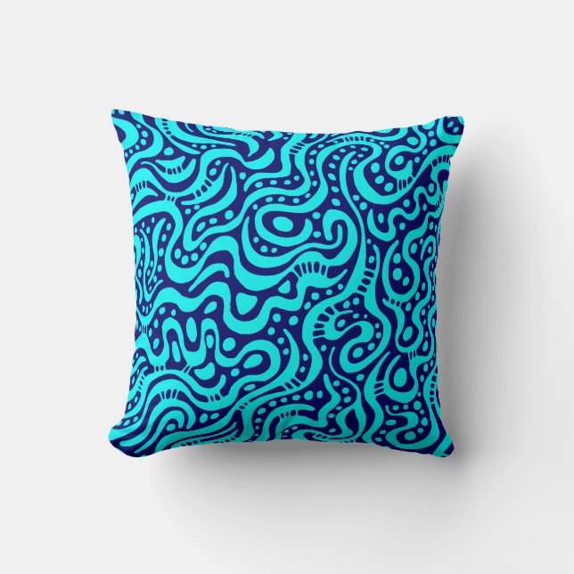 Coussin Abstrait 041211 - Cyan sur Deep Navy (Recto)