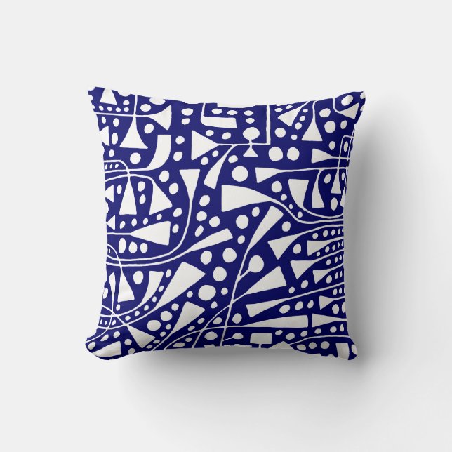 Coussin Abstrait 120112 - Blanc sur Deep Navy (Recto)