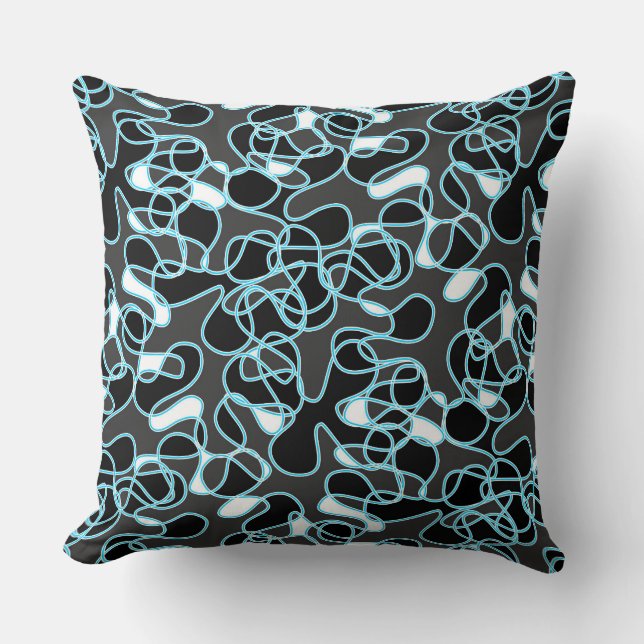 Coussin Abstrait 290523 noir, bleu ciel et blanc (Recto)