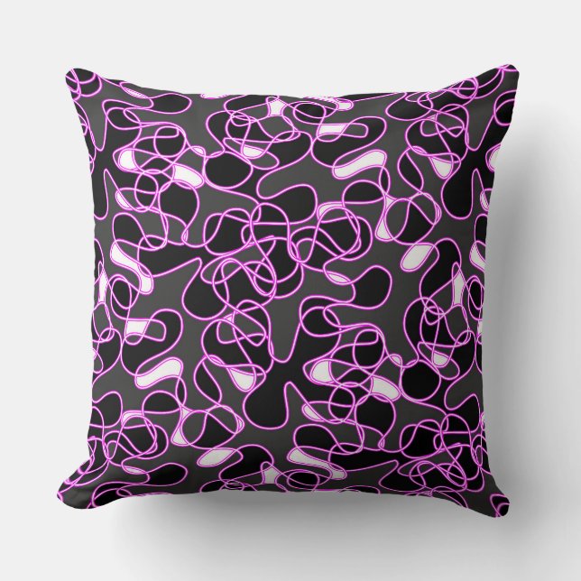 Coussin Abstrait 290523 Noir, Magenta et Blanc (Recto)
