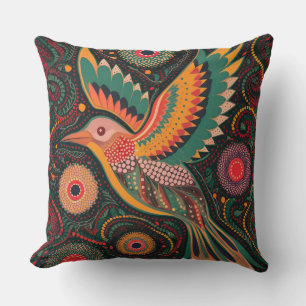 Coussin Abstrait aquarelle boho abstrait oiseau dot art