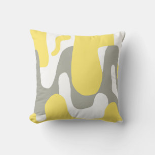 Coussin Abstrait Art gris blanc jaune pastel