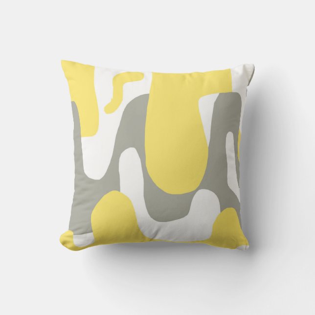 Coussin Abstrait Art gris blanc jaune pastel (Recto)