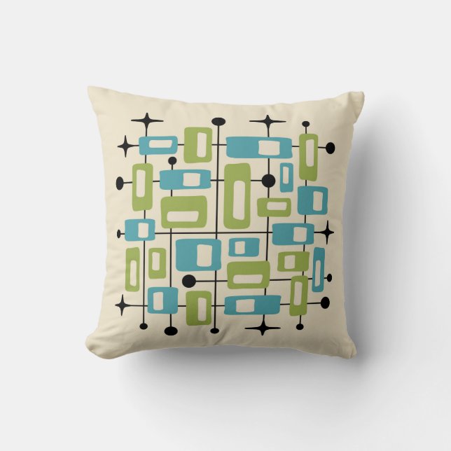 Coussin Abstrait Atomique Rétro Milieu de Siècle Moderne C (Recto)