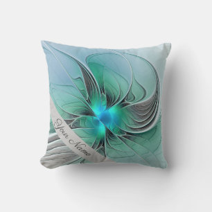 Coussin Abstrait Avec Bleu, Moderne Fractal Art Nom