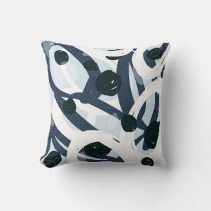 Coussin Abstrait bleu et marine brushstrokies peinture ill