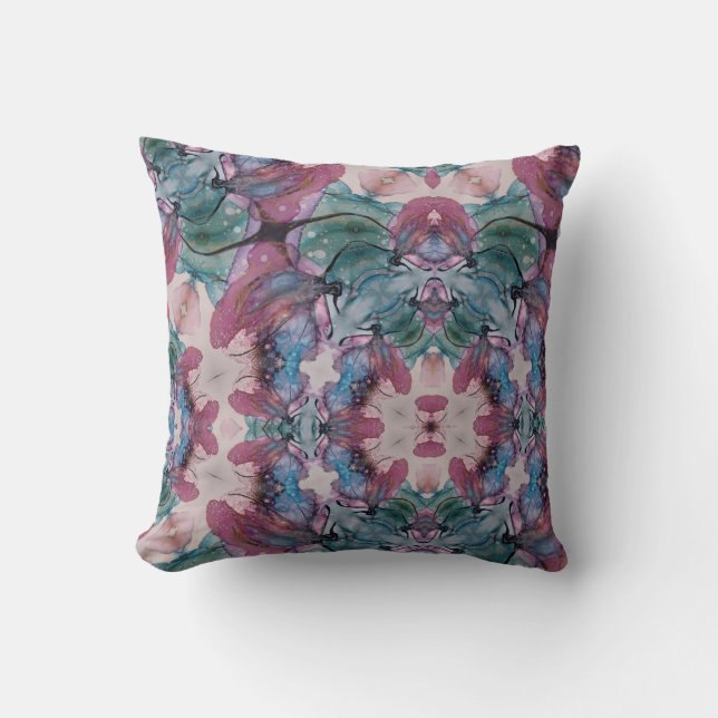 Coussin Abstrait bleu rose et vert Floral (Recto)