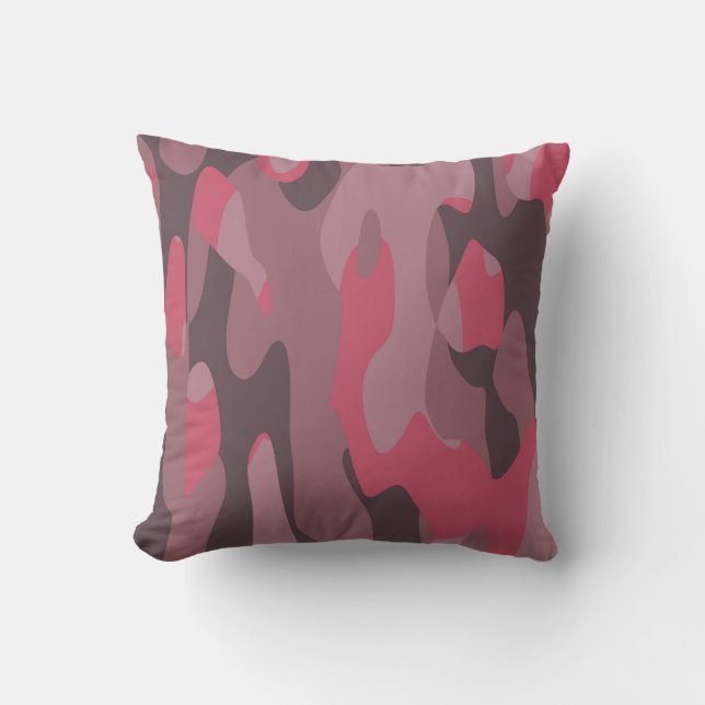 Coussin abstrait Camo rose et mauve (Recto)