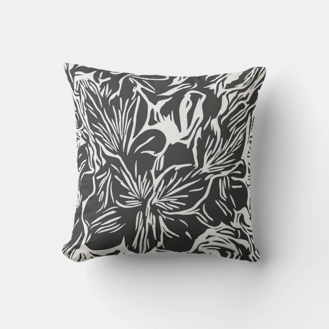 Coussin Abstrait chic moderne tendance floral noir et blan (Recto)