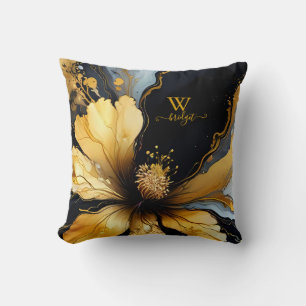 Coussin abstrait chic noir floral