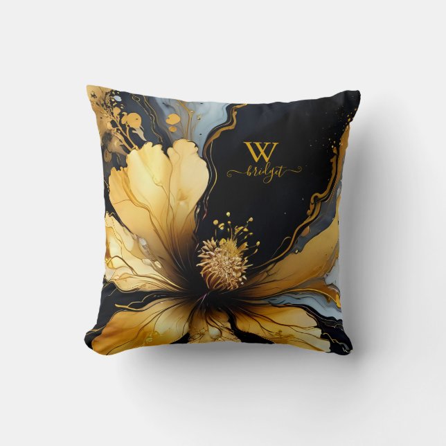 Coussin abstrait chic noir floral (Recto)
