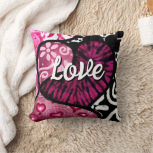 Coussin Abstrait coeur d'amour rose Floral Pois noir