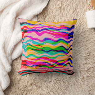 Coussin Abstrait Coloré Bandes Ondulées Dessinées à la Mai