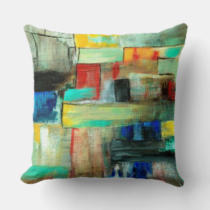 Coussin Abstrait coloré Cityscape Peinture d'art originale