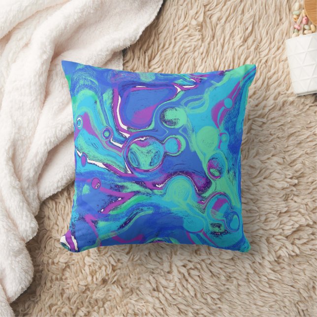Coussin Abstrait Dans Le Blues, Les Verts Et Les Purples (Couverture)