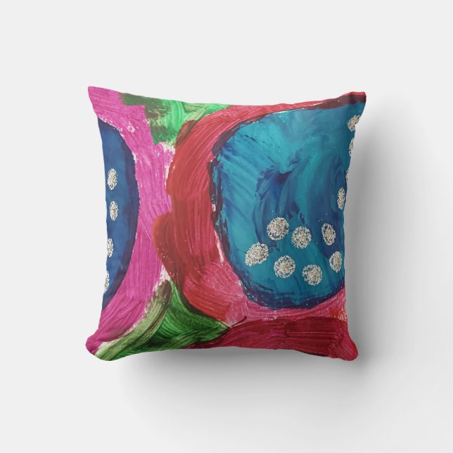 Coussin Abstrait dans l'oreiller à jets bleu et magenta vi (Recto)