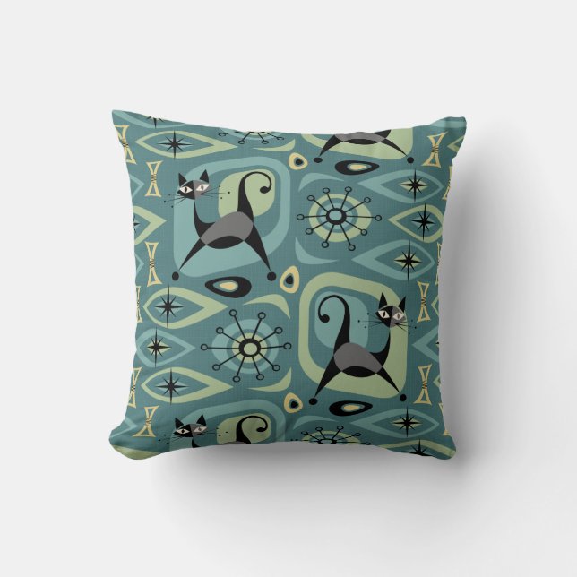 Coussin Abstrait de chats du milieu du siècle (Recto)
