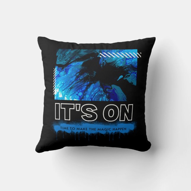 Coussin Abstrait de marbre bleu Acrylique Graphique de rue (Verso)