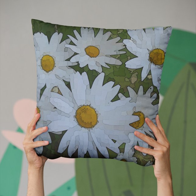Coussin Abstrait de marguerites blanches (Créateur téléchargé)