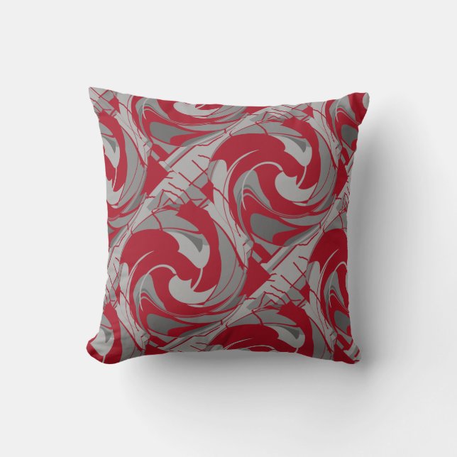 Coussin Abstrait de rotation diagonale gris-rouge foncé (Recto)