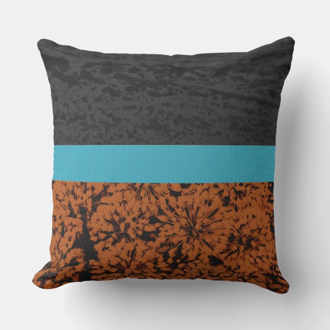 Coussin Abstrait de teint noir turquoise rouille moderne (Recto)