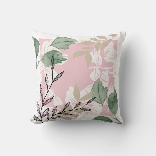 coussin Abstrait fleuri rose et vert (Recto)