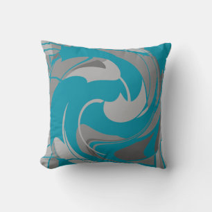 Coussin Abstrait floral gris-Turquoise