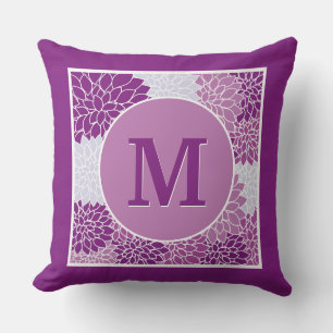 Coussin Abstrait Floral Moderne Lettre Initiale Violet