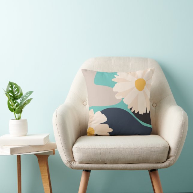 Coussin Abstrait Floral Turquoise moderne (Chaise)