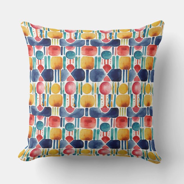 Coussin Abstrait Géométrique Aquarelle Coloré Moderne  (Recto)