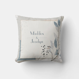 Coussin Abstrait Géométrique Feuille Bleu Gris Minimaliste