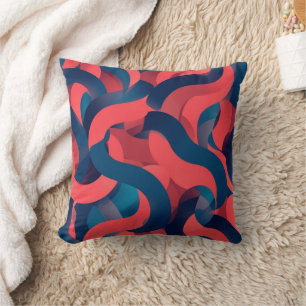 Coussin abstrait géométrique moderne Corail et Bleu