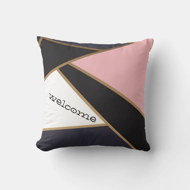 Coussin Abstrait Géométrique Noir Blanc Rose (Recto)
