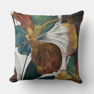 Coussin Abstrait Gold Line Floral Art avec Gras Pétales