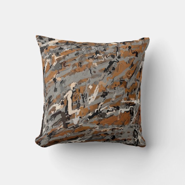 Coussin Abstrait gris, noir et caramel (Recto)