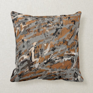 Coussin Abstrait gris, noir et caramel