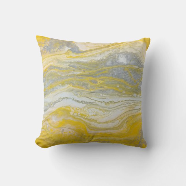 Coussin Abstrait Jaune et Argent (arrière gris cla (Recto)