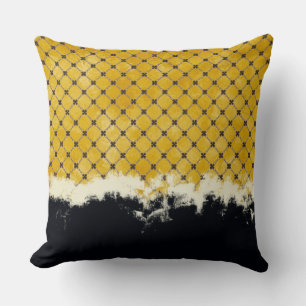 Coussin Abstrait Jaune, Gris, Motif de bronze